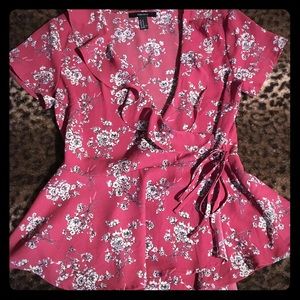 Red floral blouse